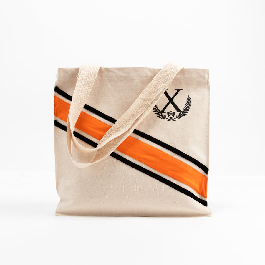 Canvas Tote Bag with Orange and Black Stripe